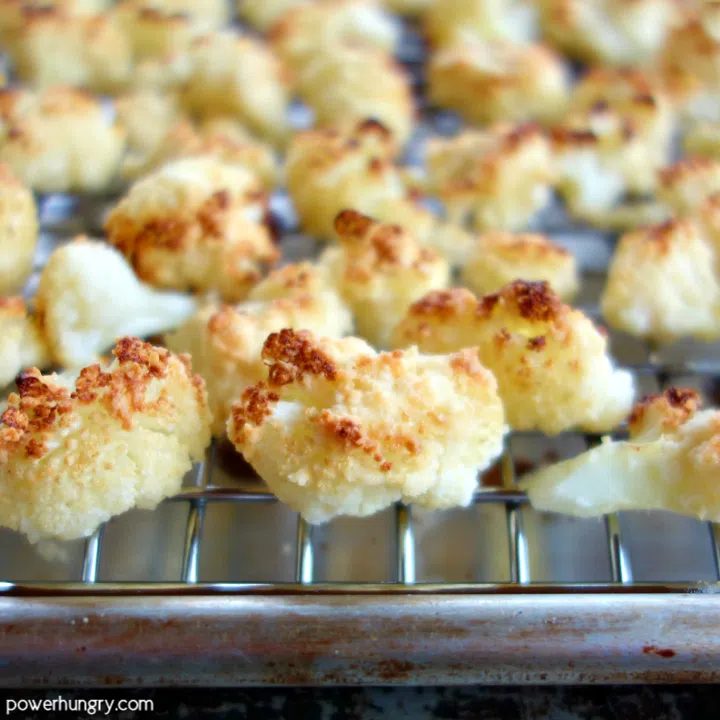 cauliflower popcorn on baking sheet