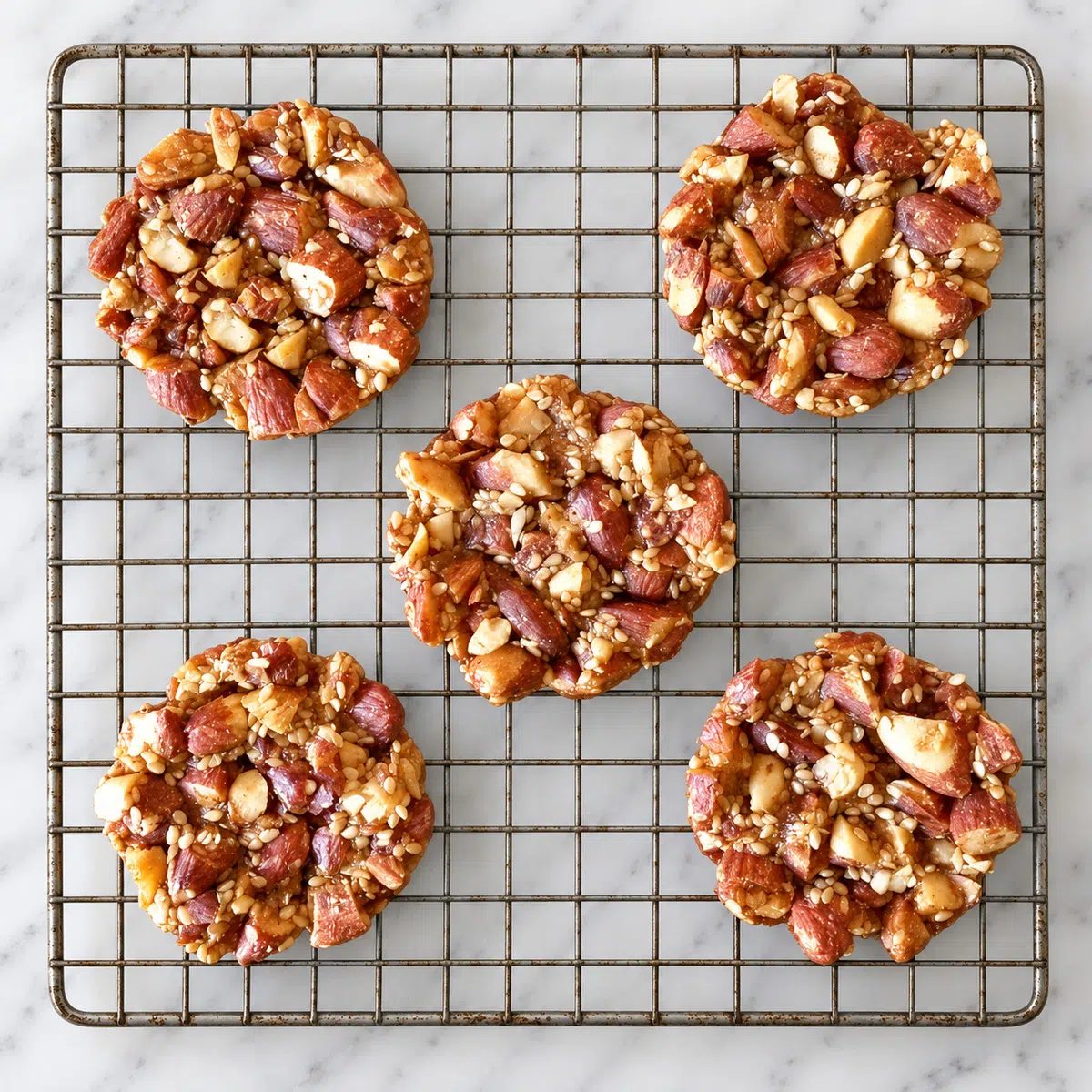 cooling rack with almond sesame clusters