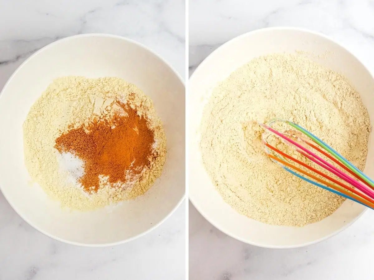 dry ingredients mixed for applesauce chickpea flour muffins