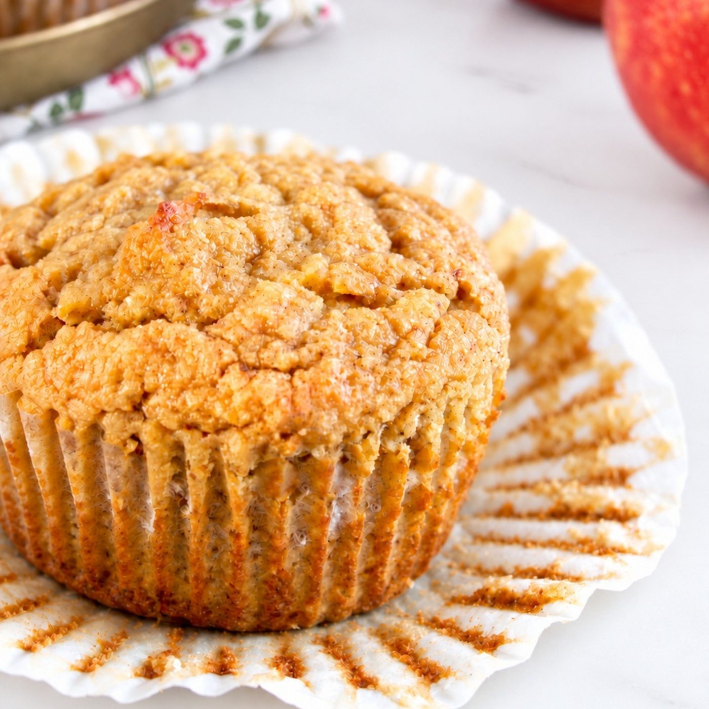 closeup of applesauce chickpea flour muffin