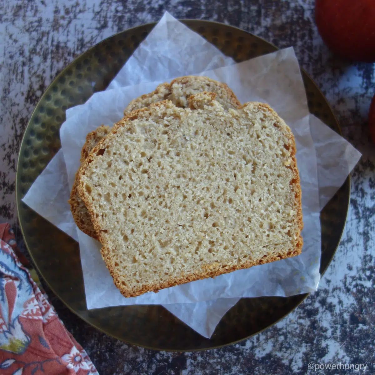 two stacked slices of applesauce millet bread