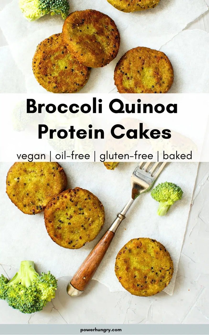 broccoli quinoa protein cakes on parchment