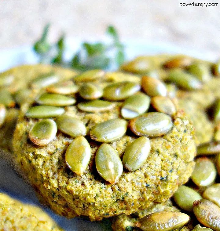 close up of baked pepita falafel