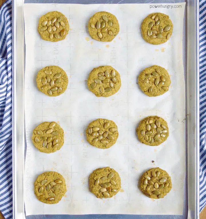 keto baked pepita falafel on a baking sheet