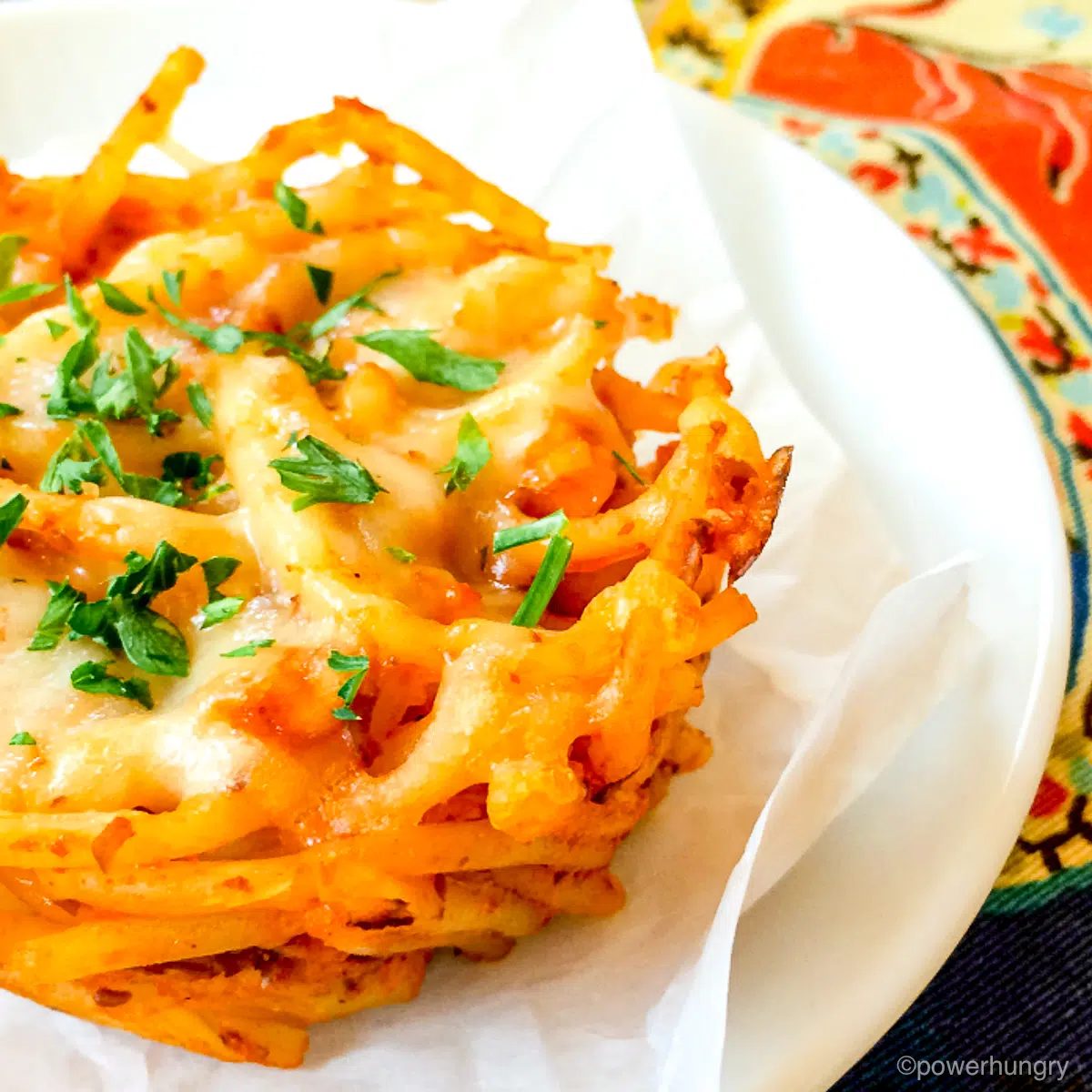 high protein baked spaghetti mini on a plate