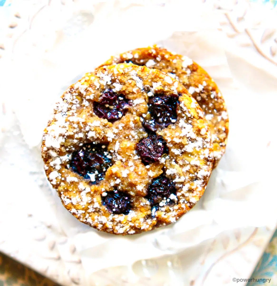 banana blueberry breakfast cookie on a white plate