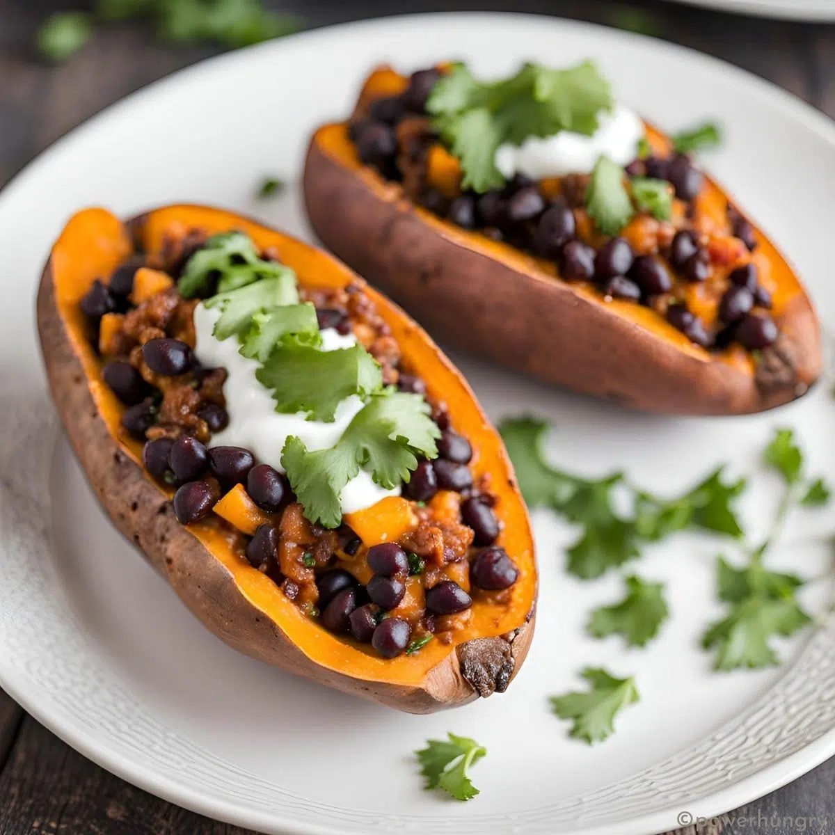 Black Bean Chili Stuffed Sweet Potatoes (4 Ingredients)
