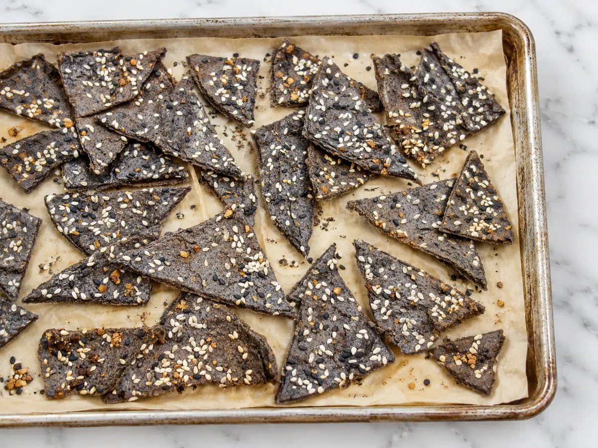 black bean chips after second bake on sheet pan