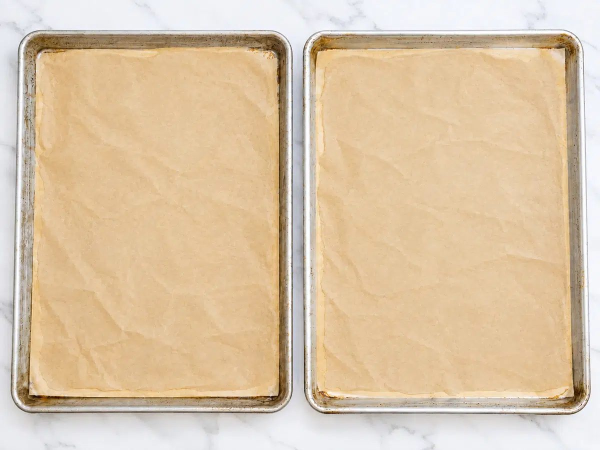 black bean chips empty parchment lined sheet pans