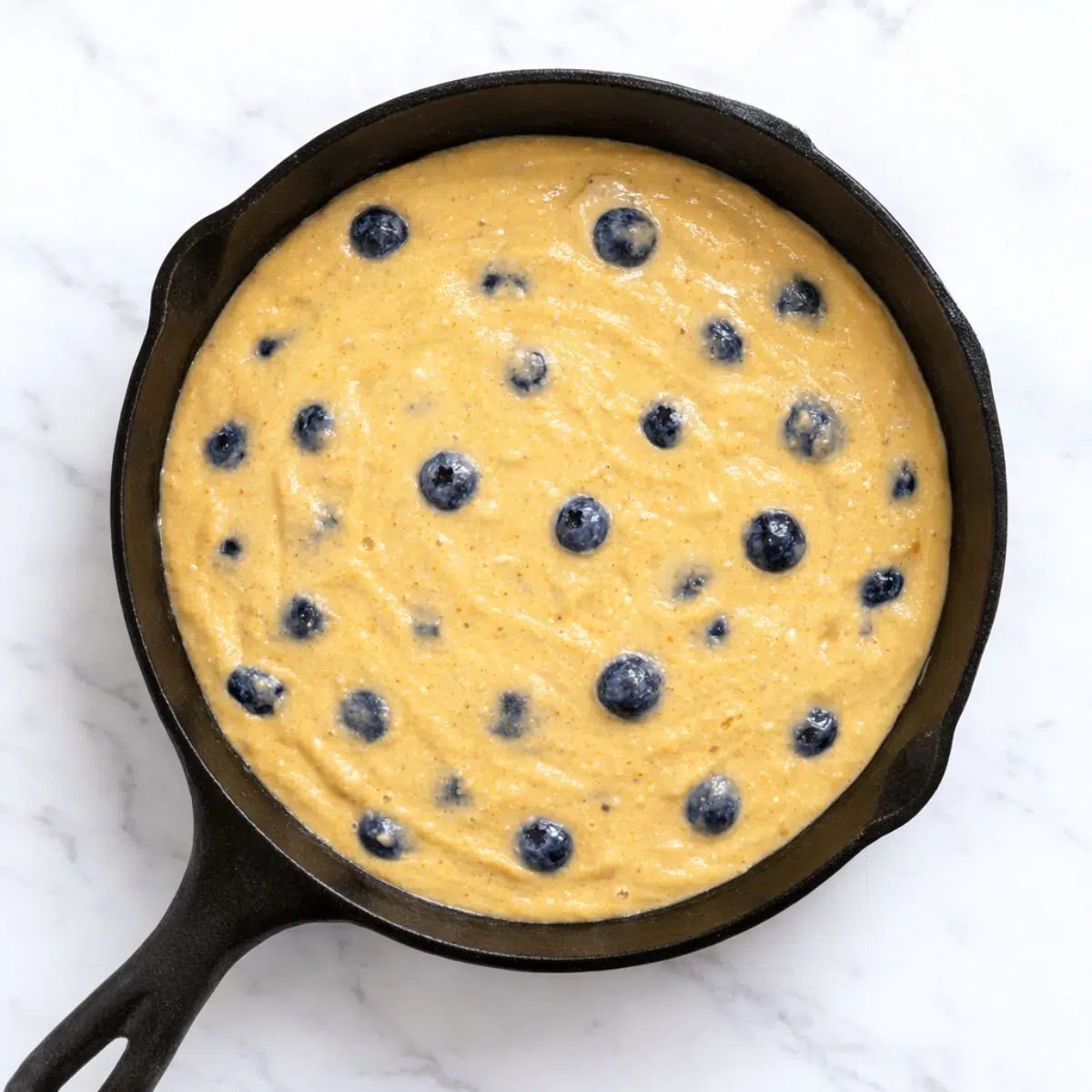 blueberry chickpea bread in skillet