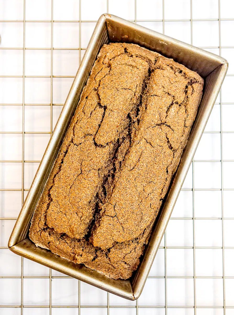 baked buckwheat bread on cooling rack