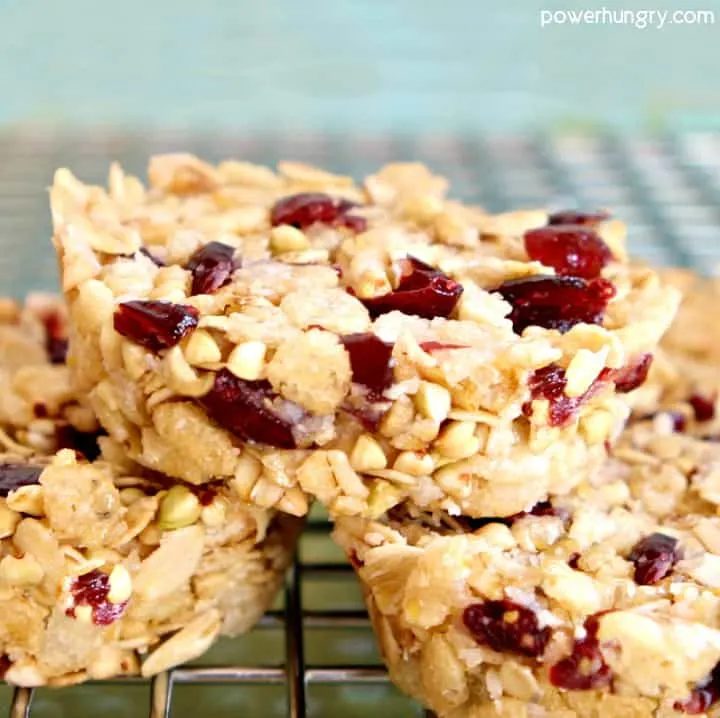 close-up shot of cranberry no-bake buckwheat granola bars