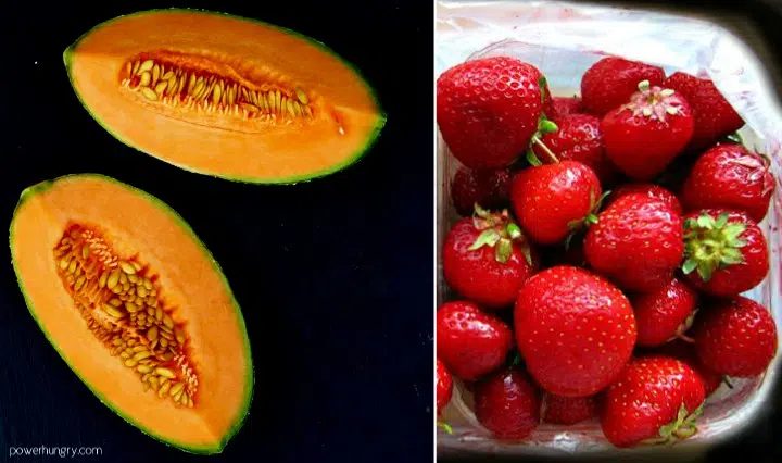 sliced cantaloupe and strawberries