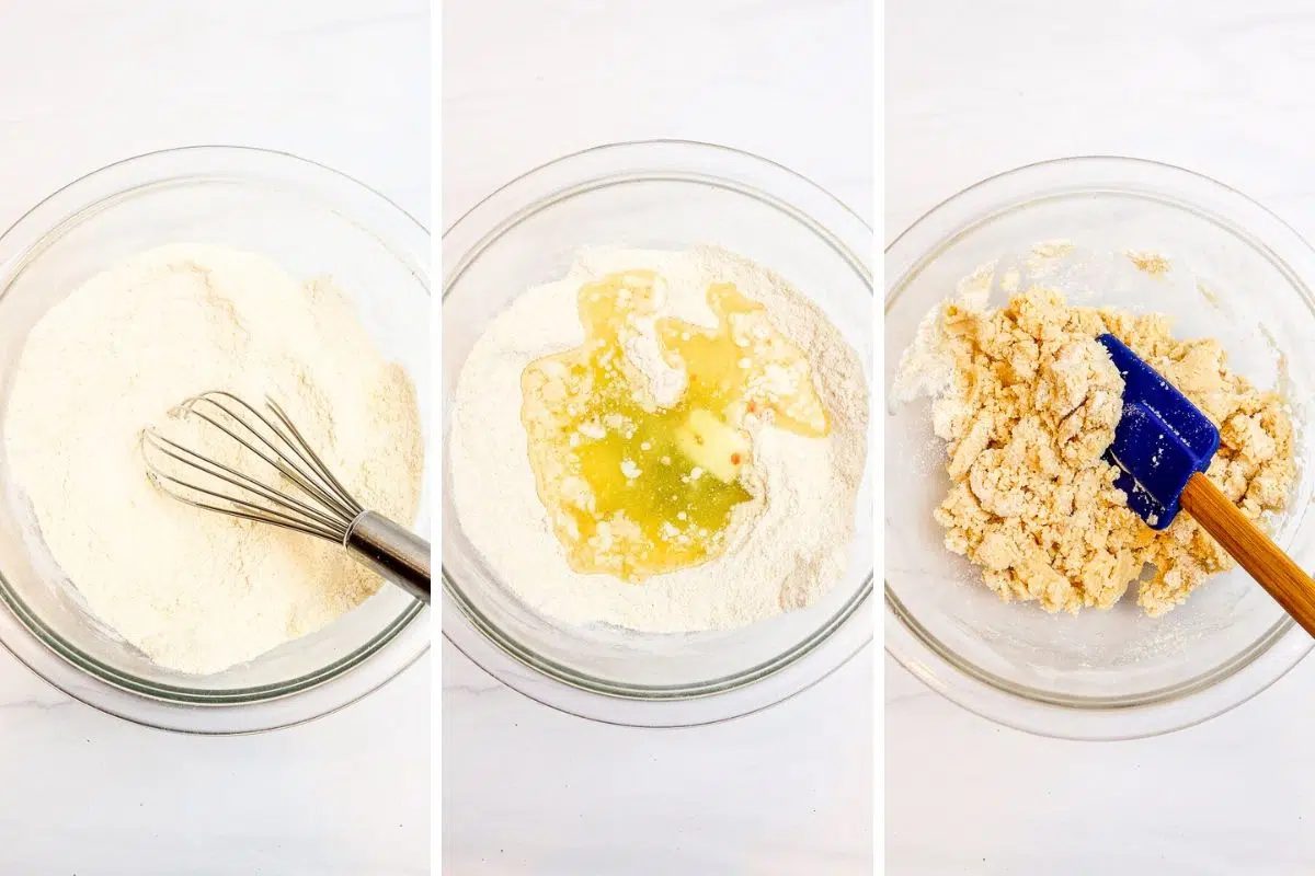 3 photo collage showing the making of cassava flour shortbread cookies dough