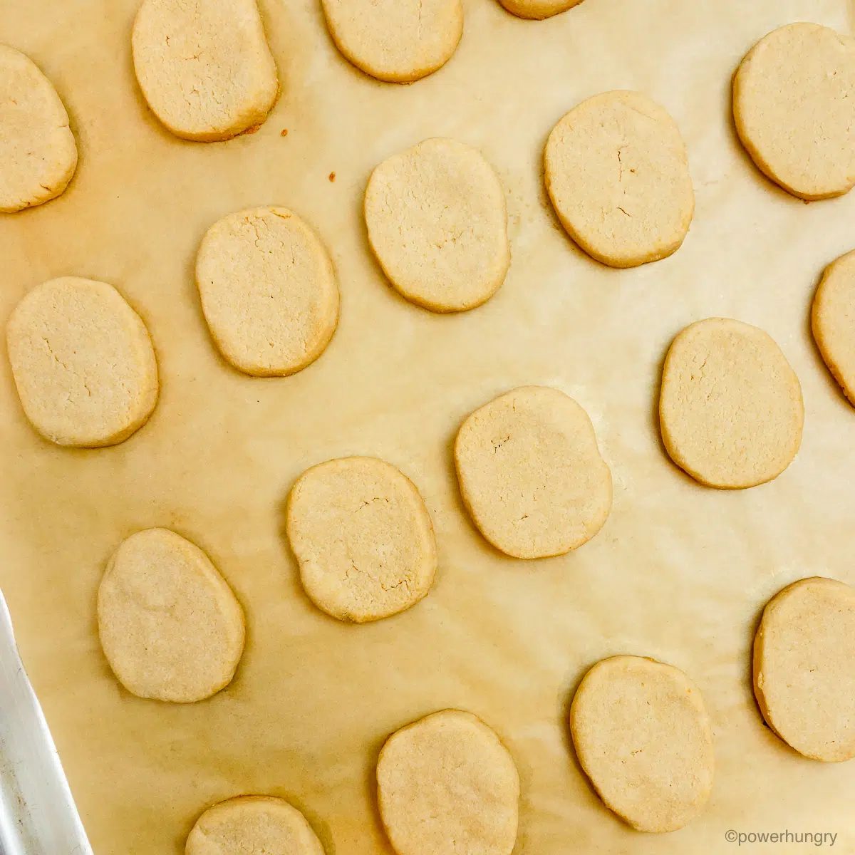 baked cassava flour shortbread cookies on a baking sheet