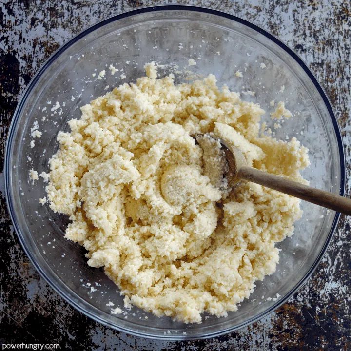 Grain-free and vegan cauliflower biscuits bowl of dough