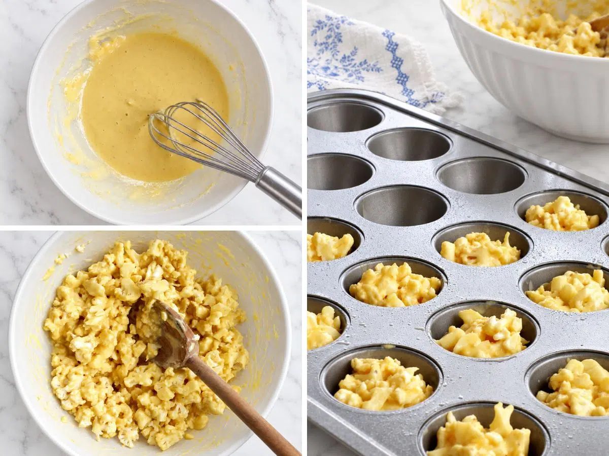 preparation collage for cauliflower cheese bites