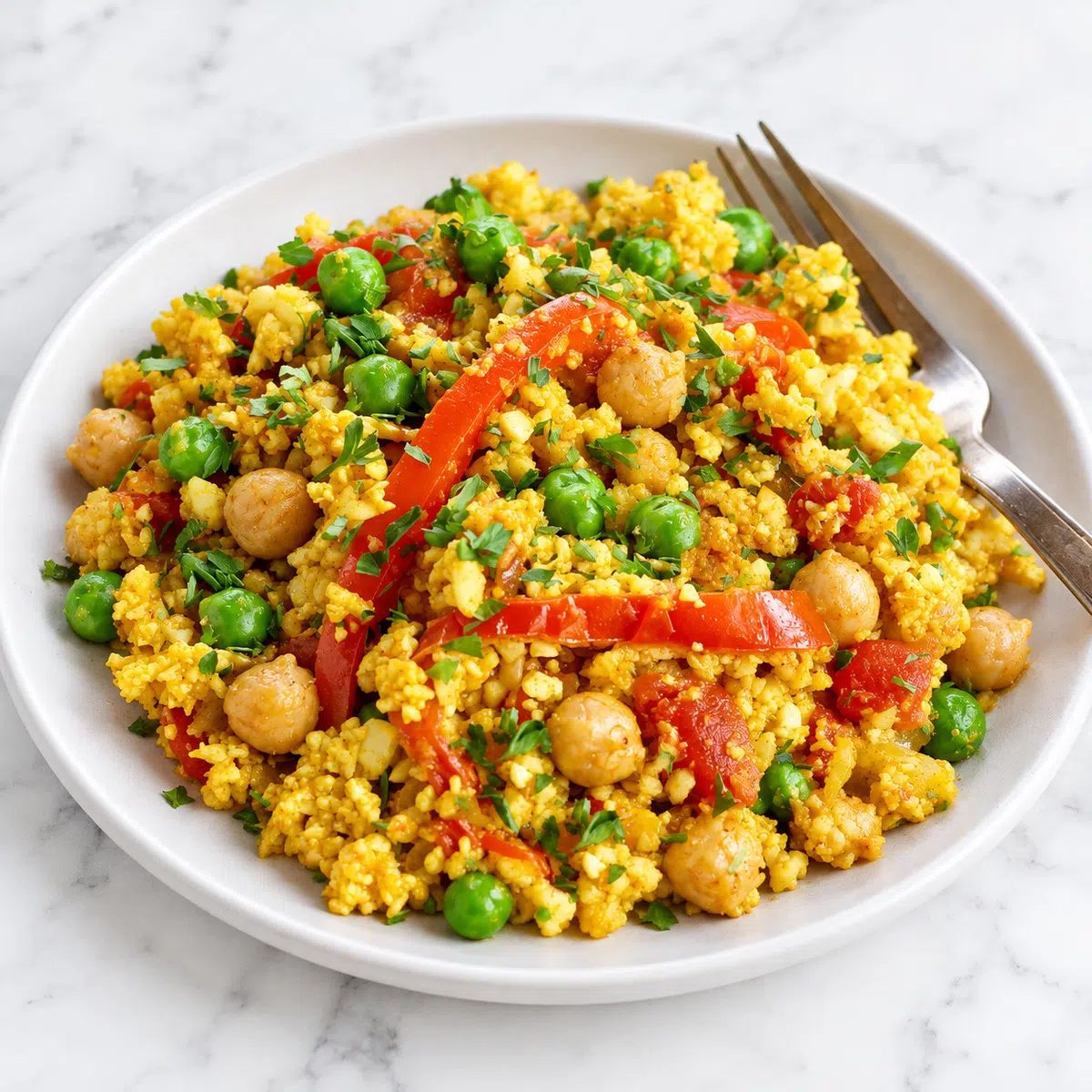 angled bowl of cauliflower and bean paella