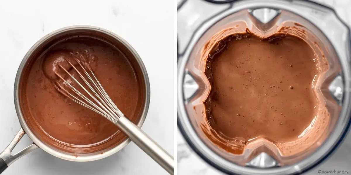 2 photo collage for chickpea chocolate ice cream in a blender