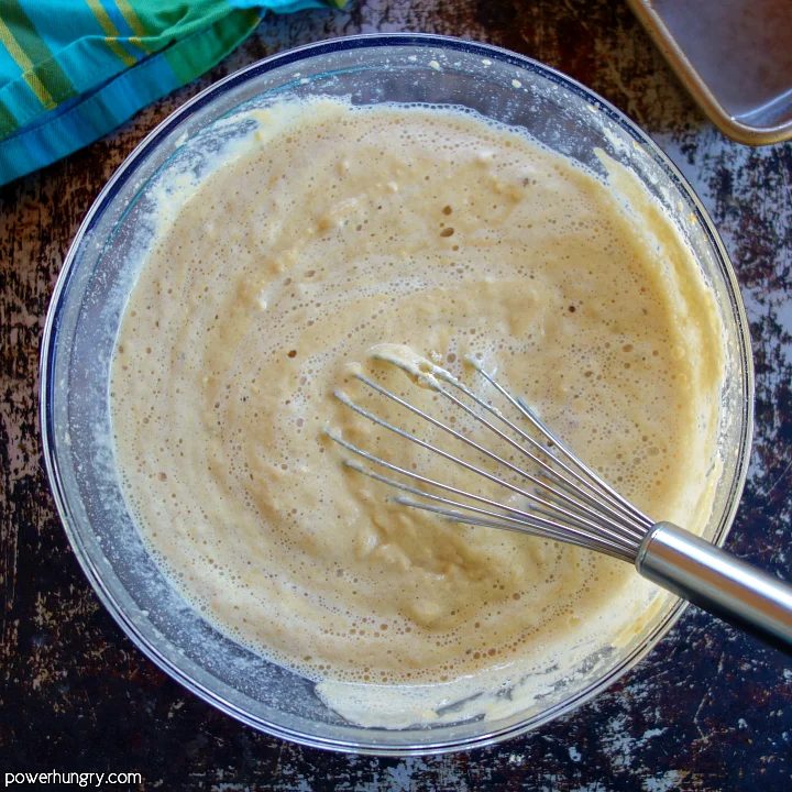 overhead picture of chickpea flour beer bread batter