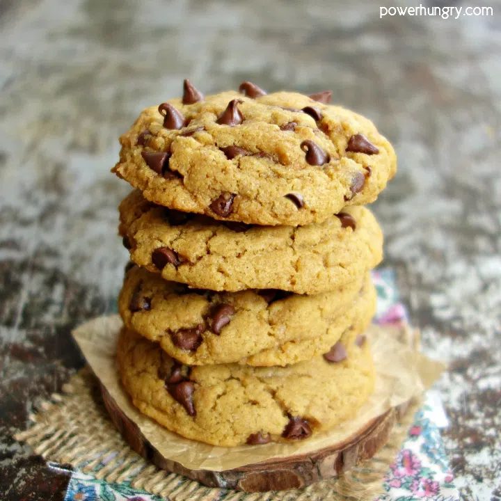 Stack of 4 chickpea flour chocolate chip cookies