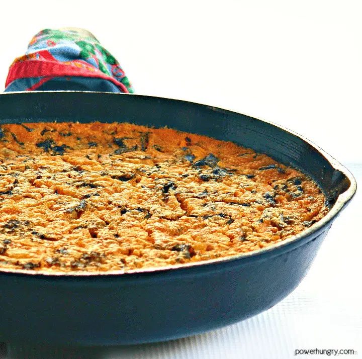 Sweet potato and kale chickpea flour frittata, fresh out of the oven