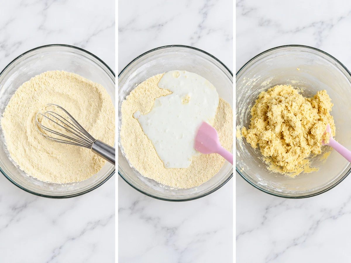 3 photo collage should how to make the dough for chickpea flour naan