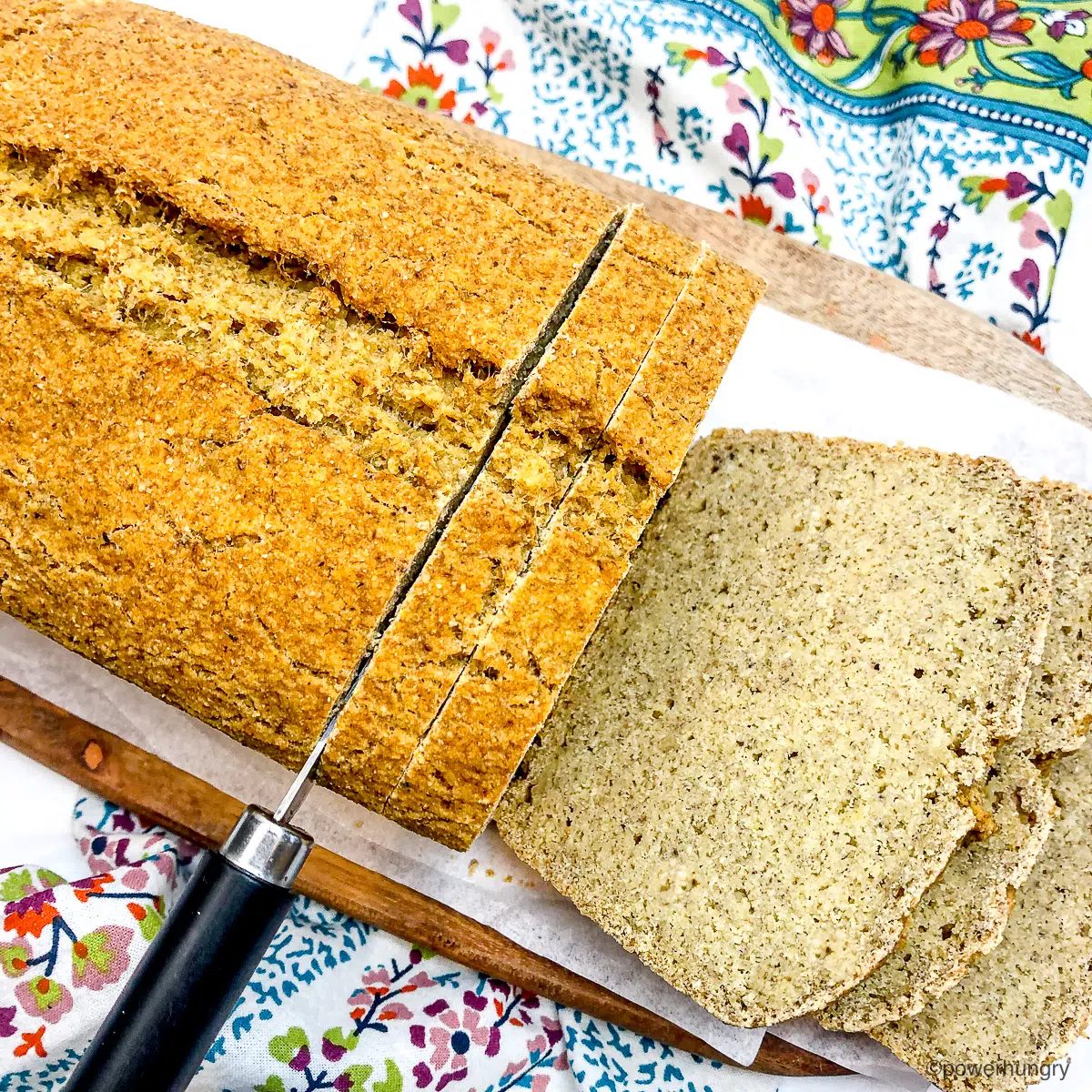 chickpea bread , sliced, on a cutting board