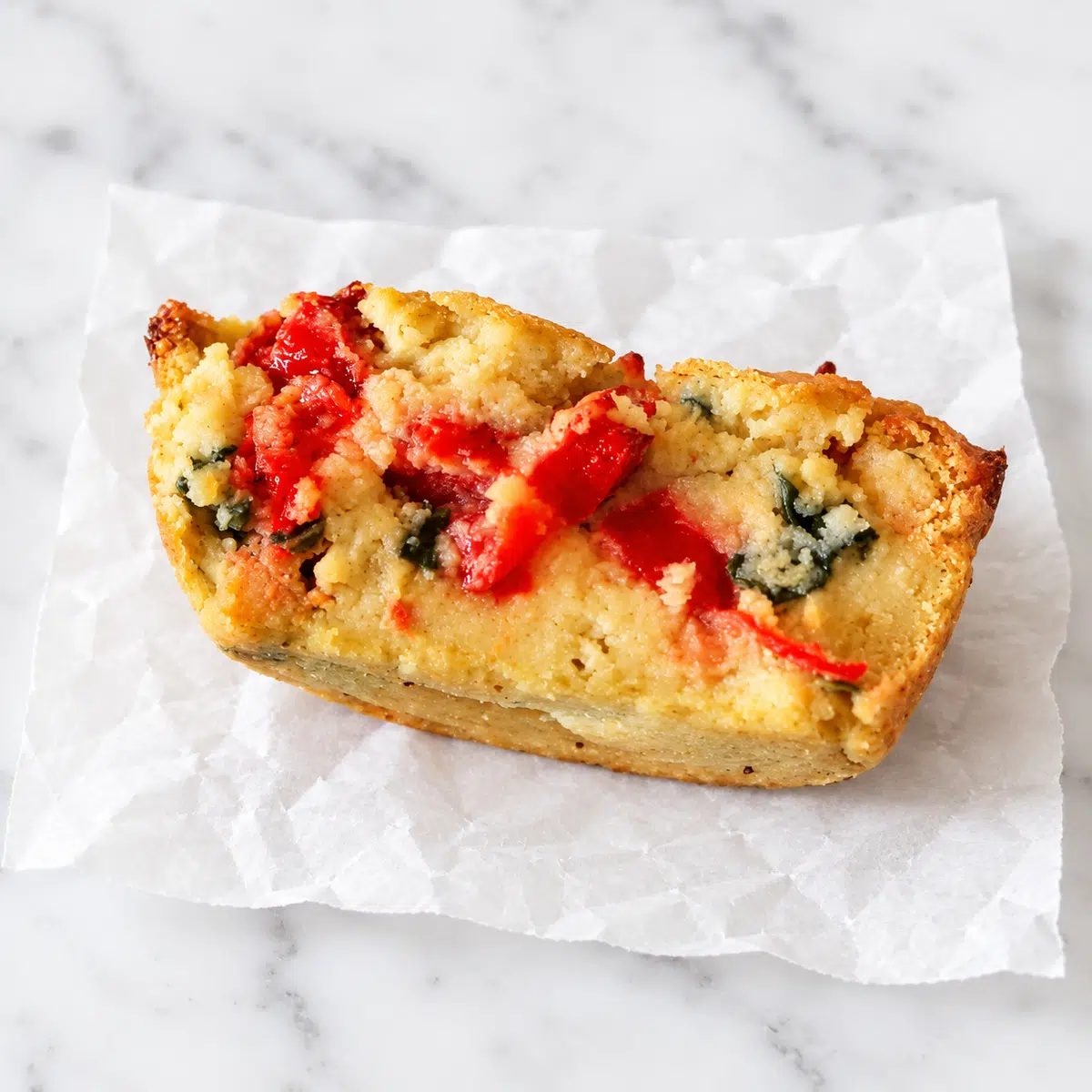 close up of the interior of a chickpea flour quiche