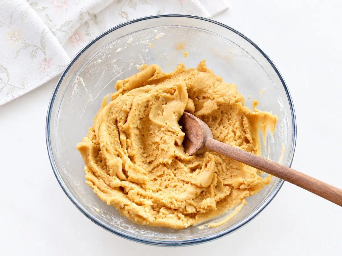 bowl of chickpea flour shortbread dough