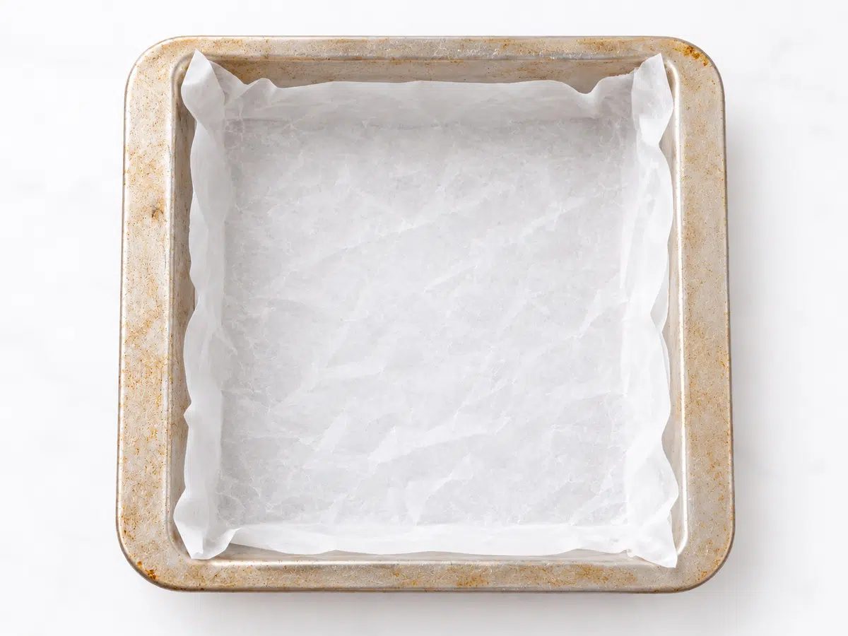 chickpea flour shortbread empty lined pan