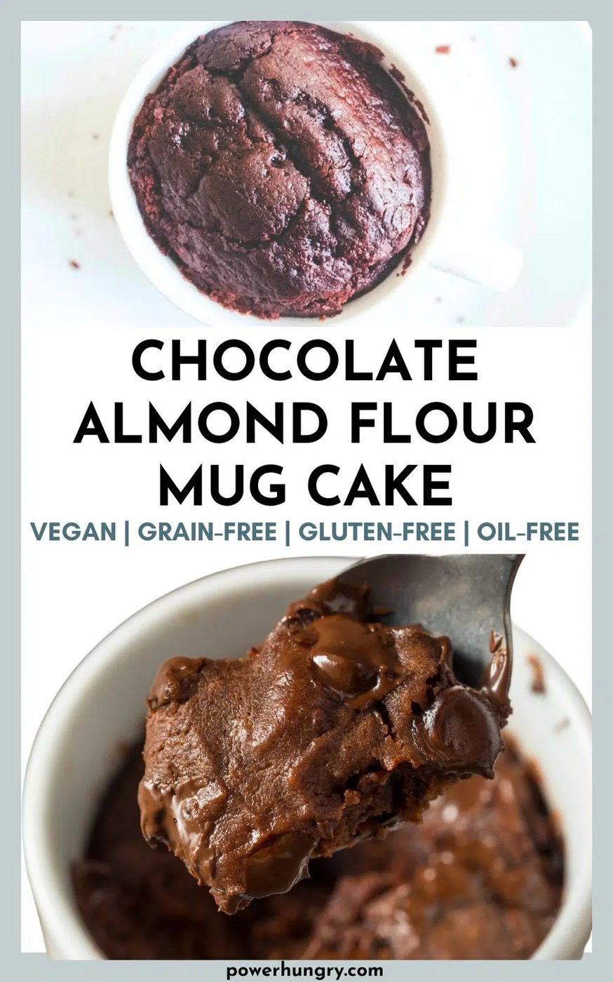 Collage of chocolate almond flour mug cake photos