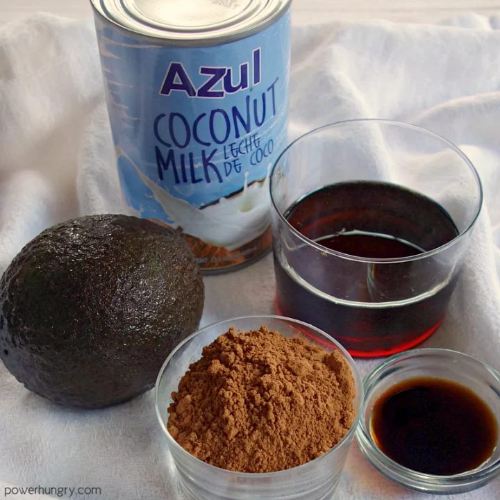 the five ingredients needed t make vegan chocolate avocado ice cream