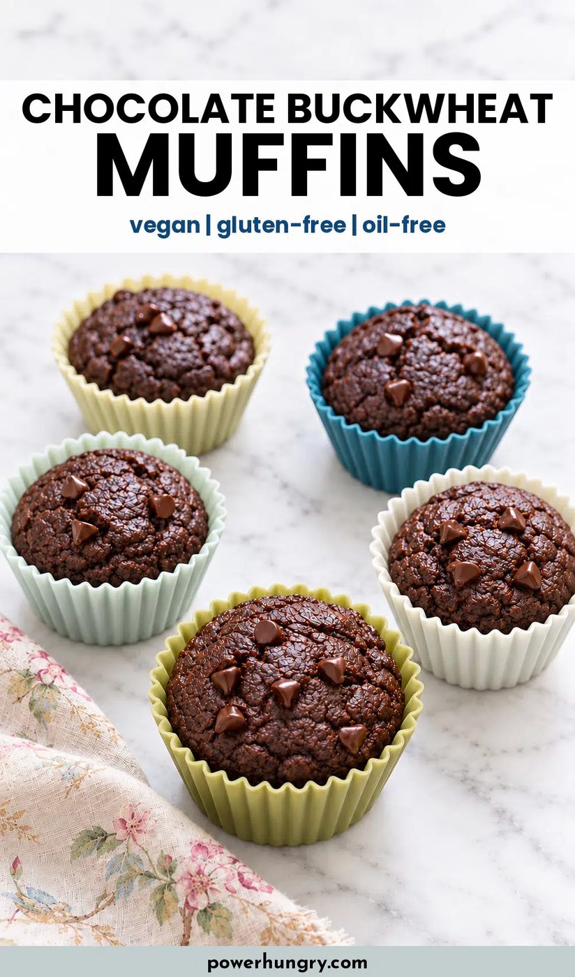 pinterest pin for vegan chocolate buckwheat muffins