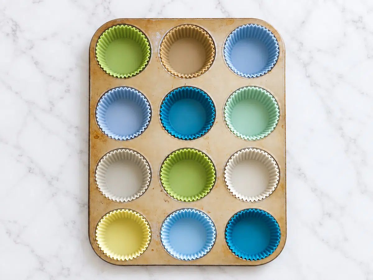 prepared muffin tin for vegan chocolate buckwheat muffins