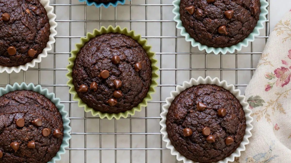 close-up of vegan chocolate buckwheat muffins
