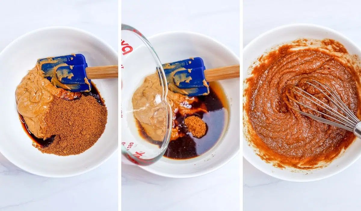 wet ingredients collage for chocolate chip flax cookies
