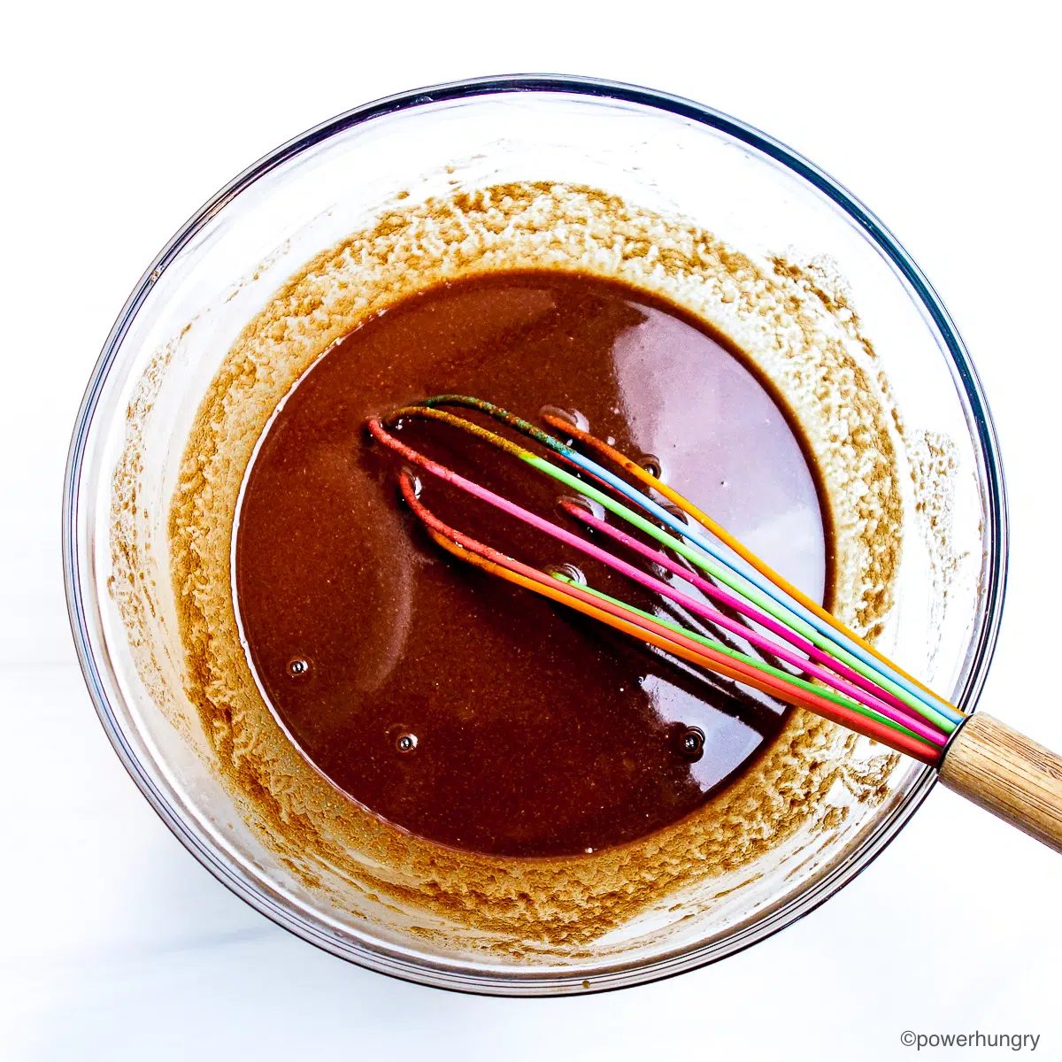 wet ingredients fro chocolate chickpea flour cookies in a glass bowl
