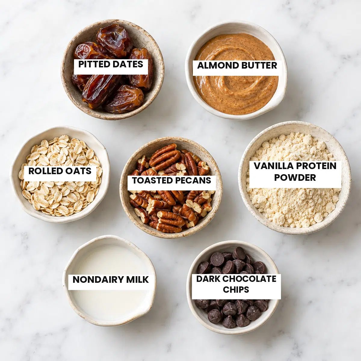 ingredients for egan Chocolate Pecan Protein Bars
