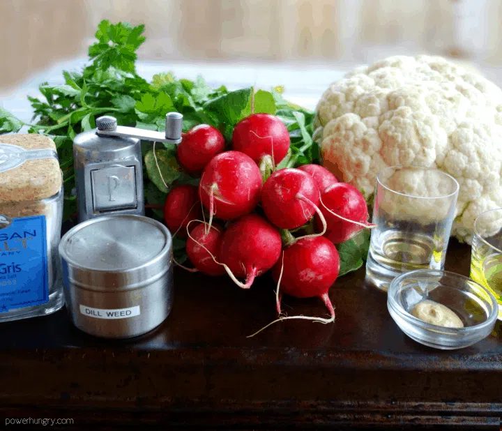 tableau for chopped radish cauliflower salad