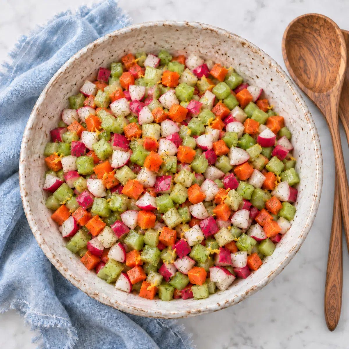 chopped winter salad overhead serving bowl