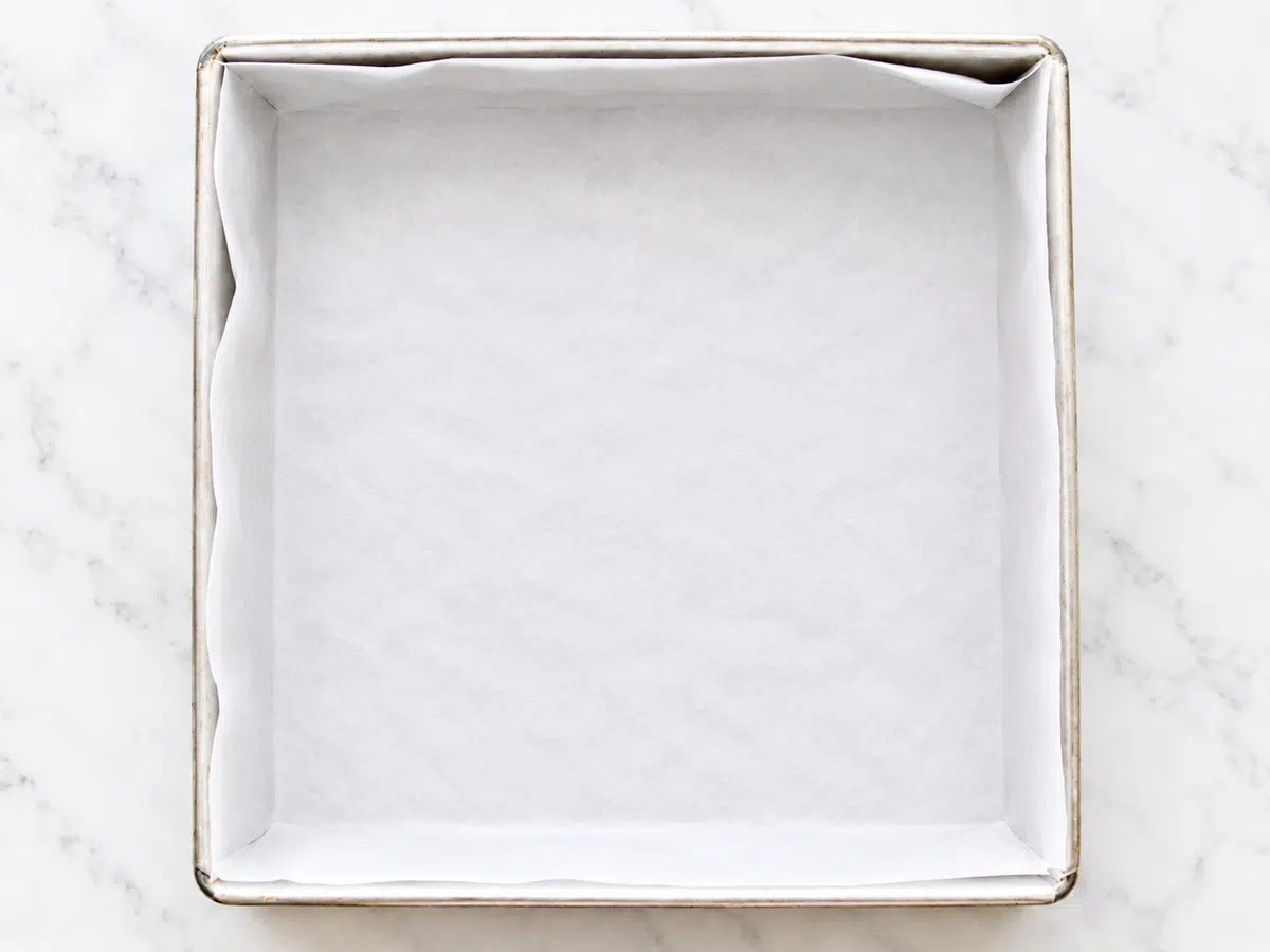 lined square baking pan for chickpea flour brownies