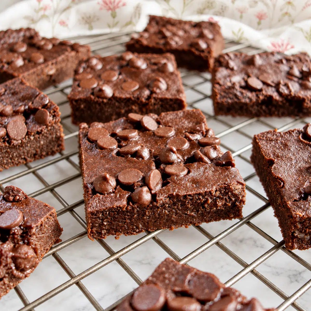 vegan low calorie brownies on a silver cooling rack