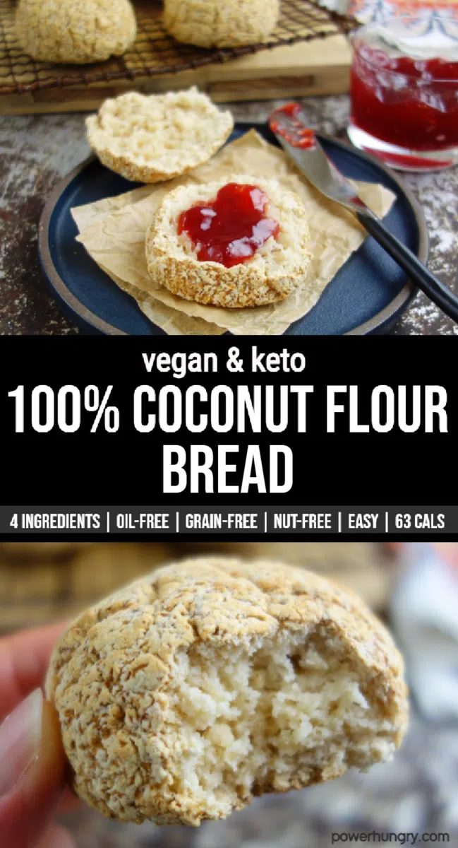 photo collage of 100% coconut flour bread rolls