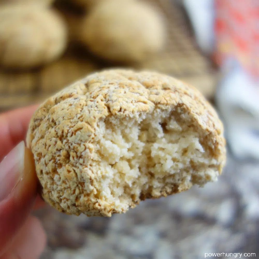 close up of the interior of a coconut flour bread roll