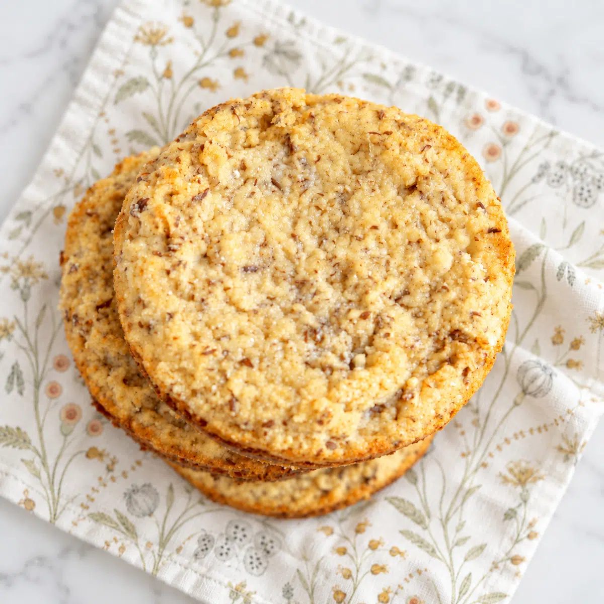 overhead shot of a stack of cauliflower biscuits with coconut flour