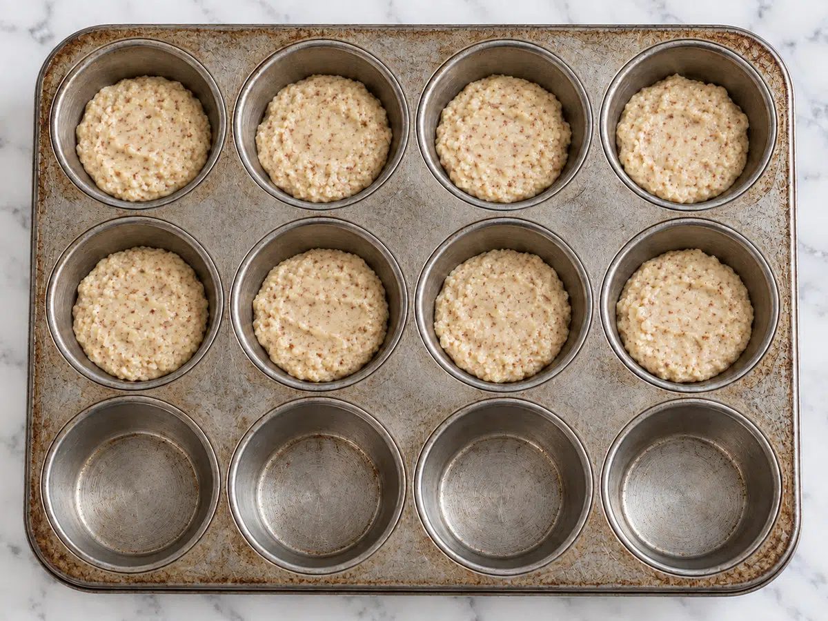 cauliflower biscuits with coconut flour in muffin tin, unbaked