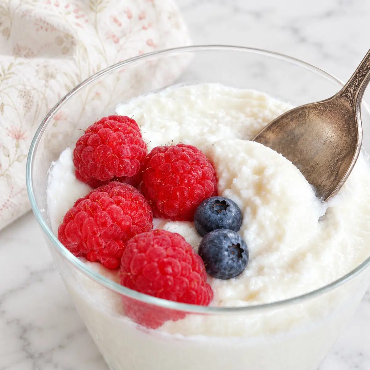 close up of coconut flour hunger buster with berries