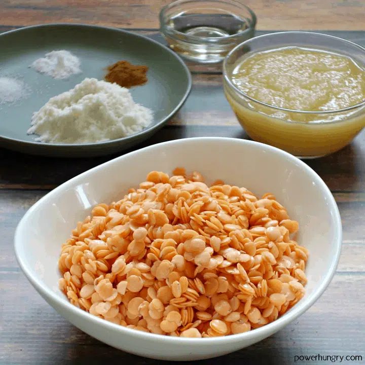 ingredients for lentil cookies in various dishes