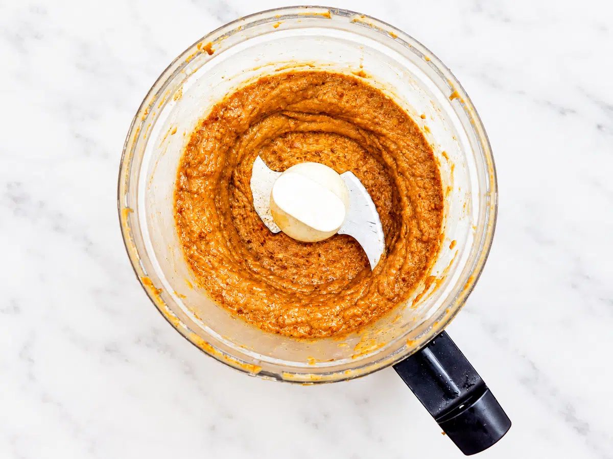 blended dates in food processor for date brownies